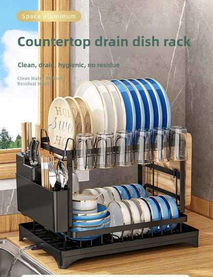 Égouttoir Vaisselle 2 Étages avec Plateau de Drainage - Rangement Multifonction