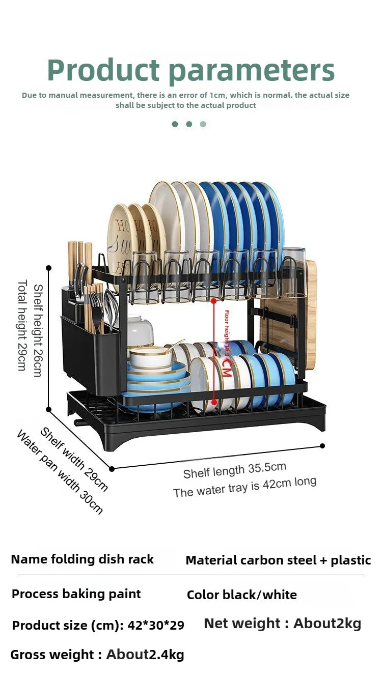 Égouttoir Vaisselle 2 Étages avec Plateau de Drainage - Rangement Multifonction