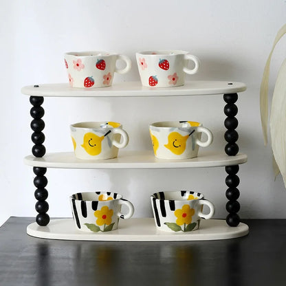 Tasse en Céramique Artisanale Peinte à la Main - Motifs Fraise et Fleurs 300ml