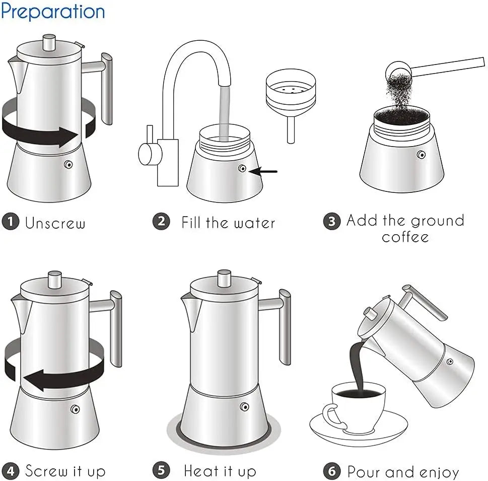 Cafetière Moka Italienne en Inox - Compatible Induction 200ml à 500ml