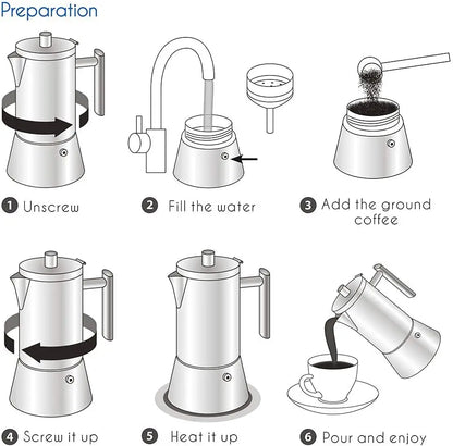 Cafetière Moka Italienne en Inox - Compatible Induction 200ml à 500ml