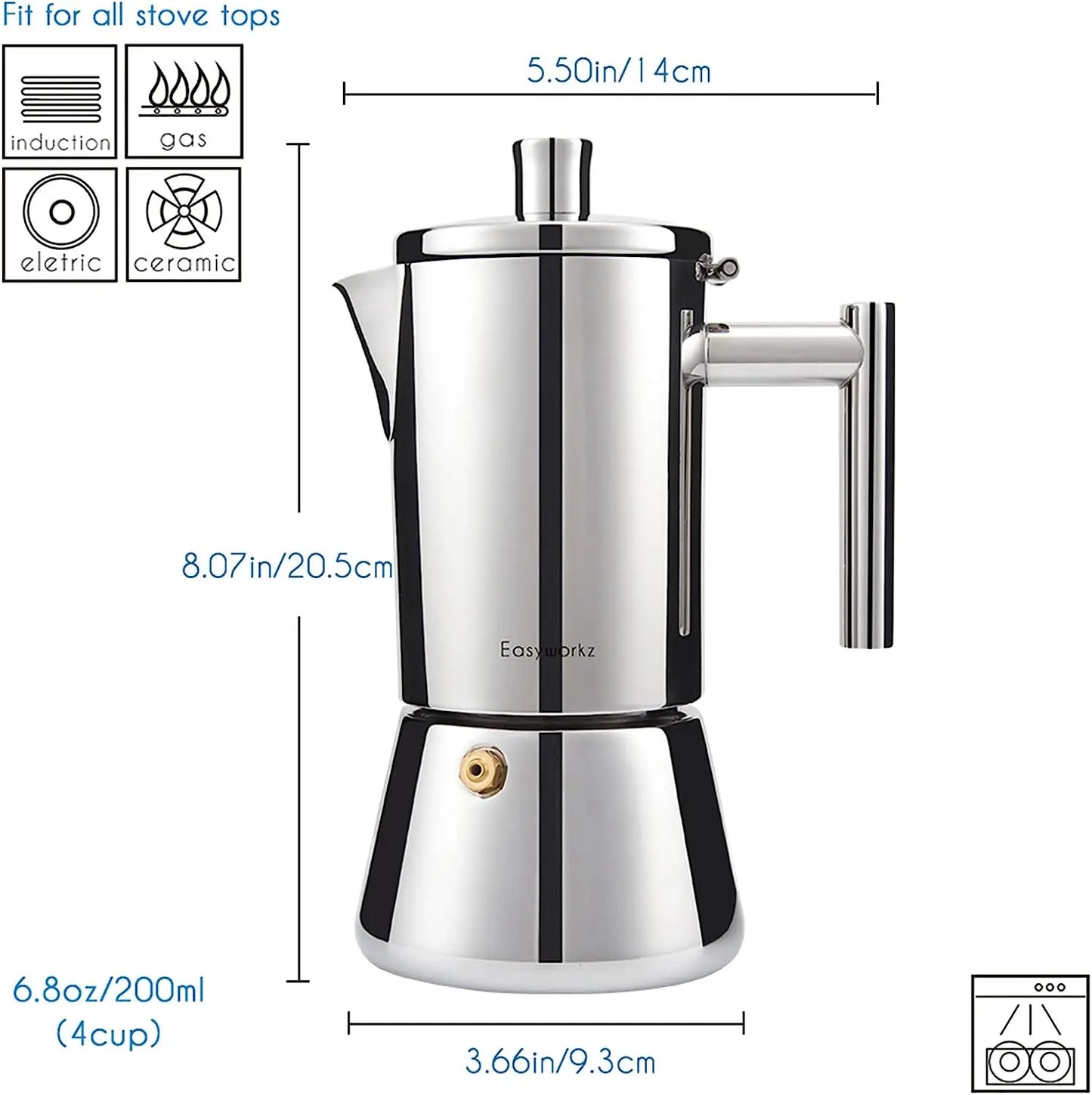Cafetière Moka Italienne en Inox - Compatible Induction 200ml à 500ml