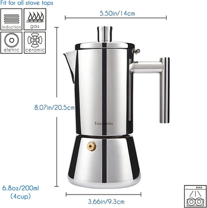 Cafetière Moka Italienne en Inox - Compatible Induction 200ml à 500ml