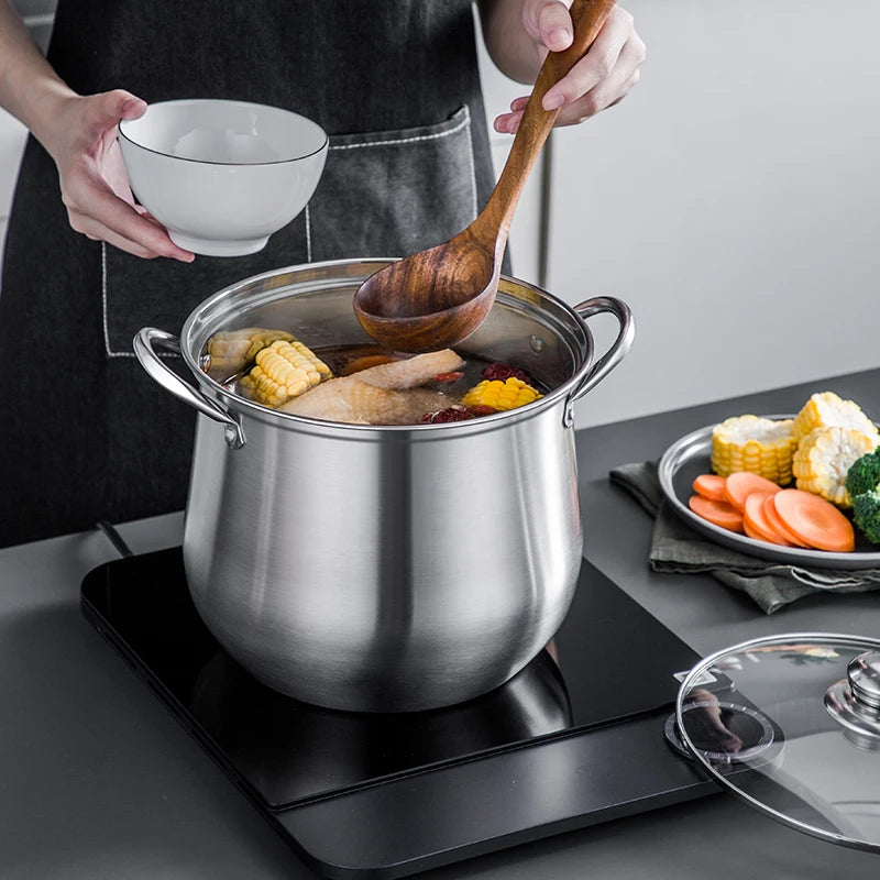 Grande Marmite en Acier Inoxydable - Idéale Soupes et Mijotés - Facile à Nettoyer