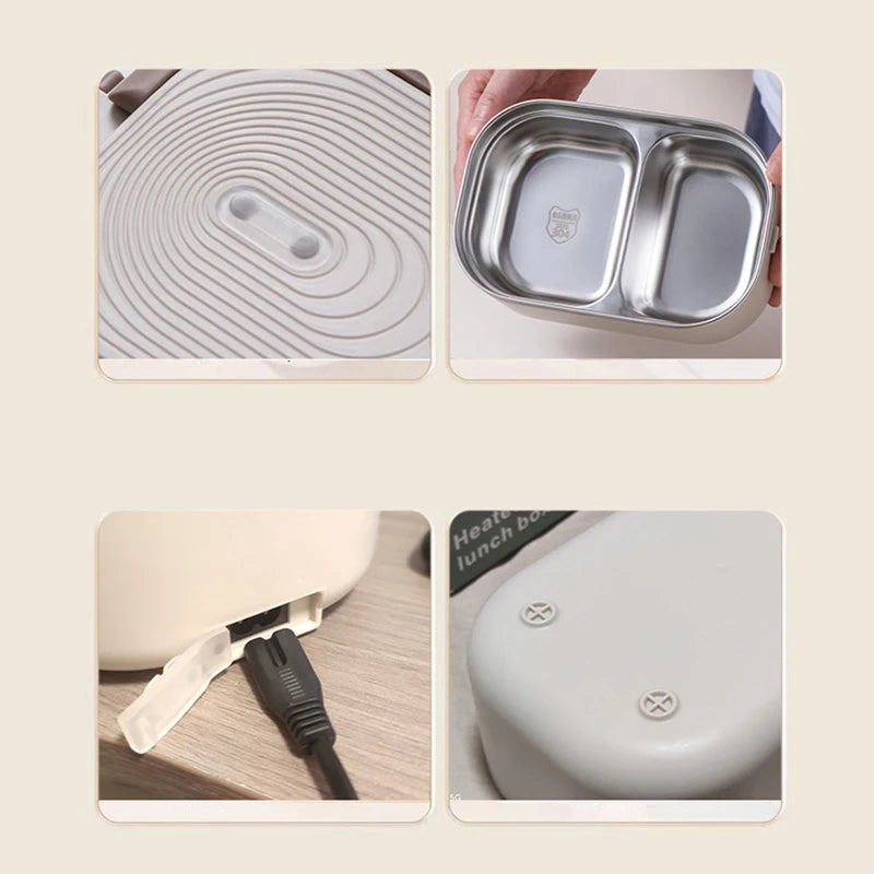 Boîte Repas Chauffante Électrique 220V - Lunch Box Inox 1L Bureau et École