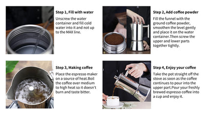 Cafetière Moka Italienne en Inox - Compatible Induction 200ml à 500ml