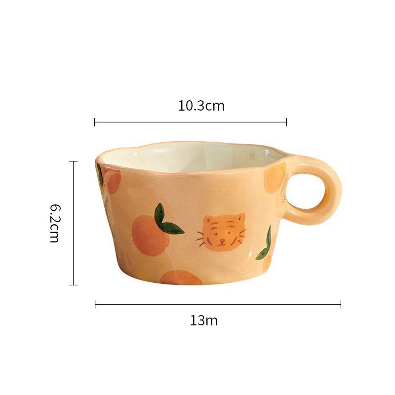Tasse en Céramique Artisanale Peinte à la Main - Motifs Fraise et Fleurs 300ml