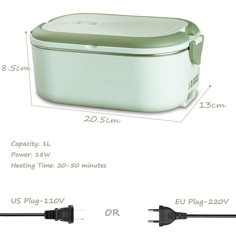 Boîte Repas Chauffante Électrique 220V - Lunch Box Inox 1L Bureau et École
