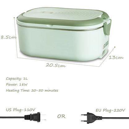 Boîte Repas Chauffante Électrique 220V - Lunch Box Inox 1L Bureau et École
