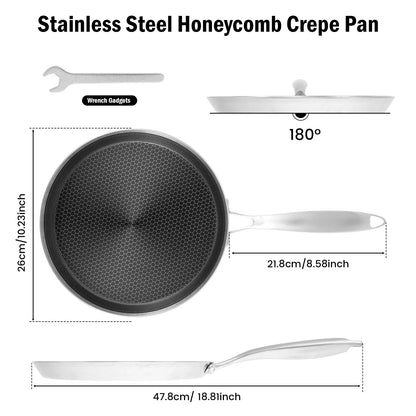 Poêle à Crêpes Antiadhésive en Inox - 26cm Compatible Induction