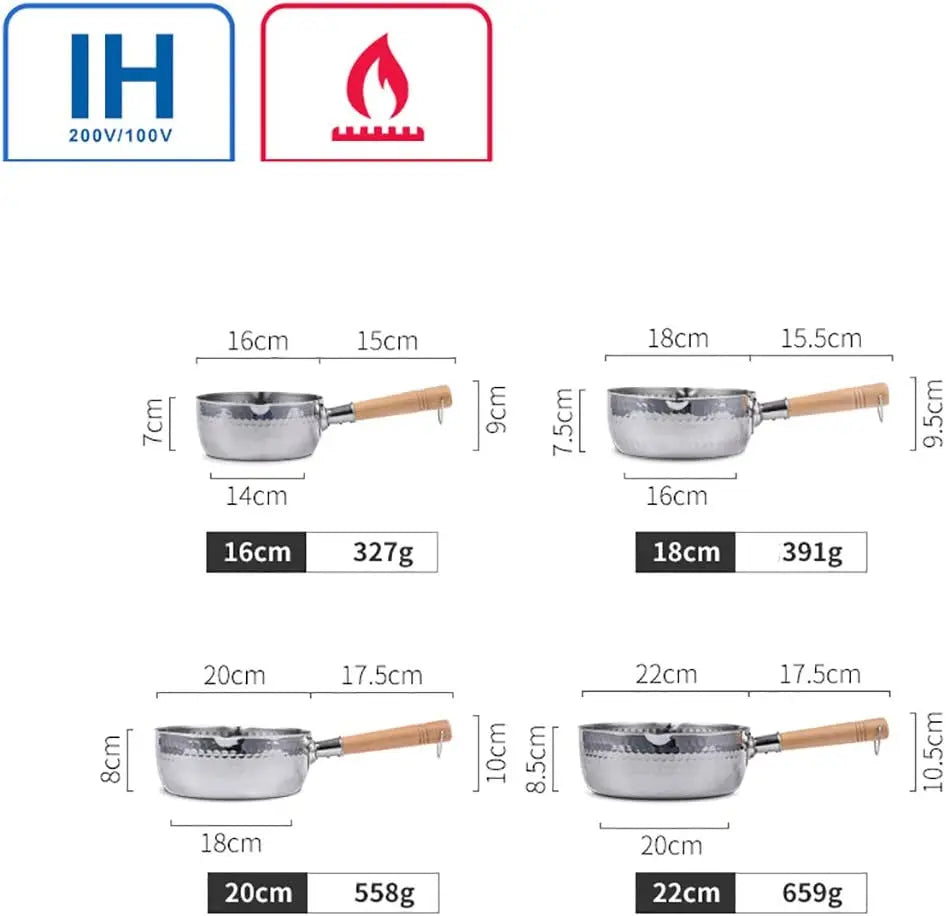 Casserole en Acier Inoxydable avec Couvercle - Manche en Bois et Bec Verseur