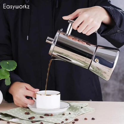 Cafetière Moka Italienne en Inox - Compatible Induction 200ml à 500ml