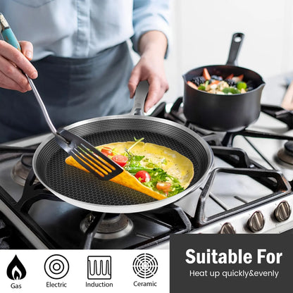 Poêle à Crêpes Antiadhésive en Inox - 26cm Compatible Induction