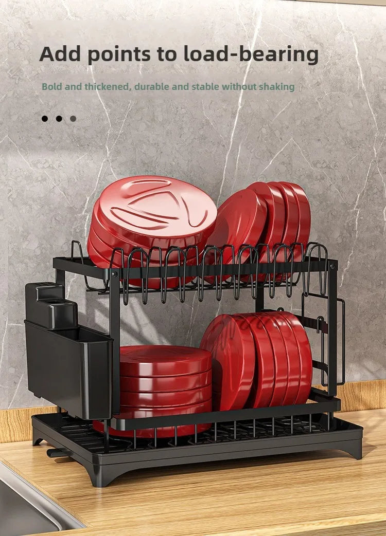Égouttoir Vaisselle 2 Étages avec Plateau de Drainage - Rangement Multifonction